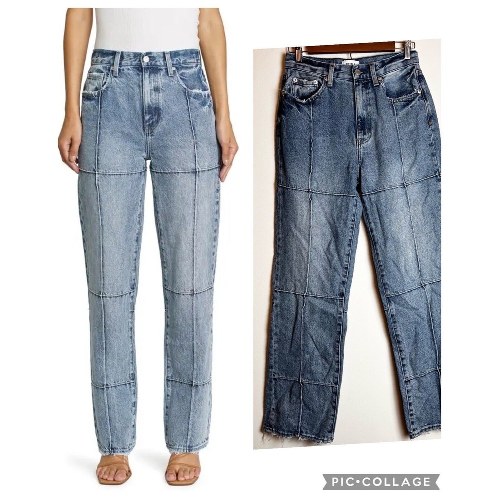 Pistola Cassie Patchwork Jeans Straight Leg Hemp Cotton Sz 27